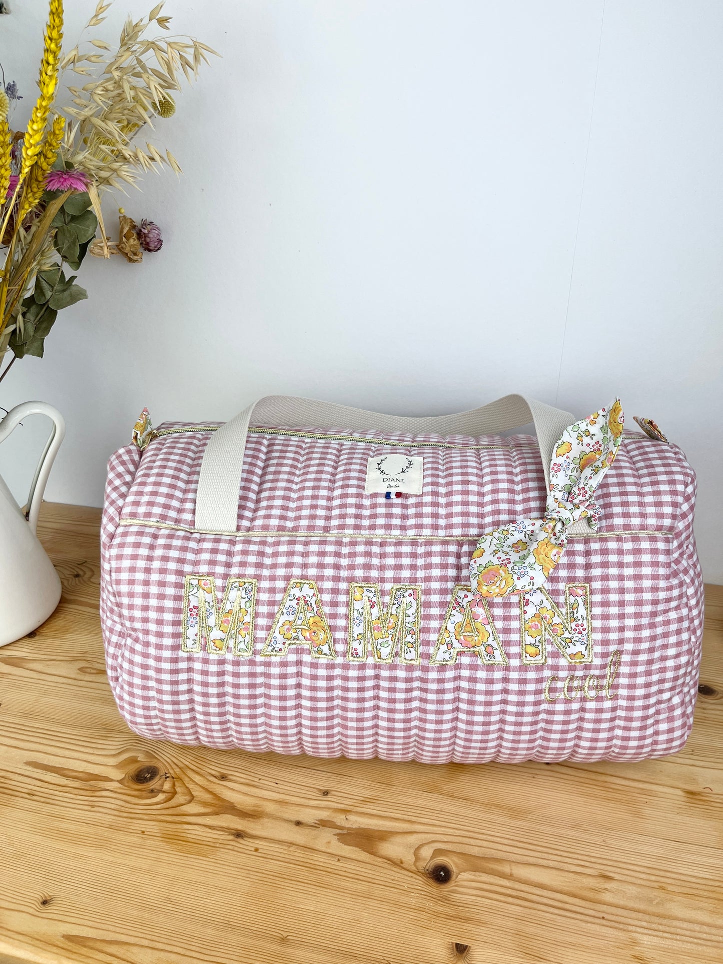Louison le sac polochon adulte Liberty Félicité et vichy rose Maman cool