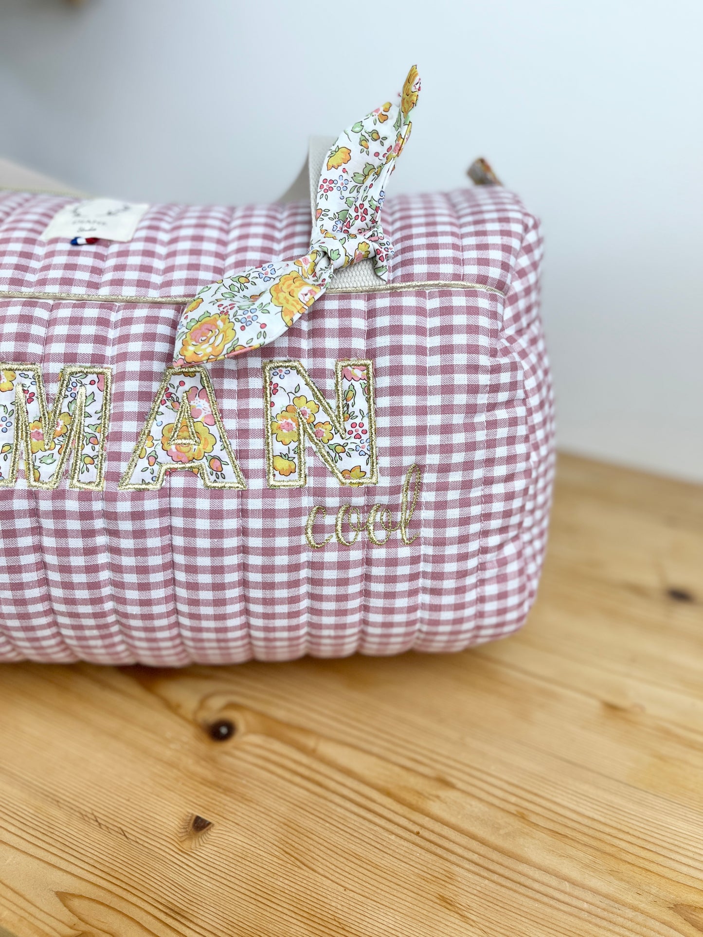 Louison le sac polochon adulte Liberty Félicité et vichy rose Maman cool