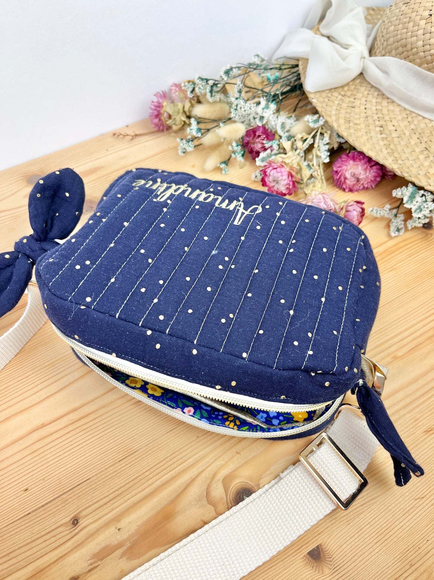 Le sac bandoulière Elisabeth gaze bleu nuit doré