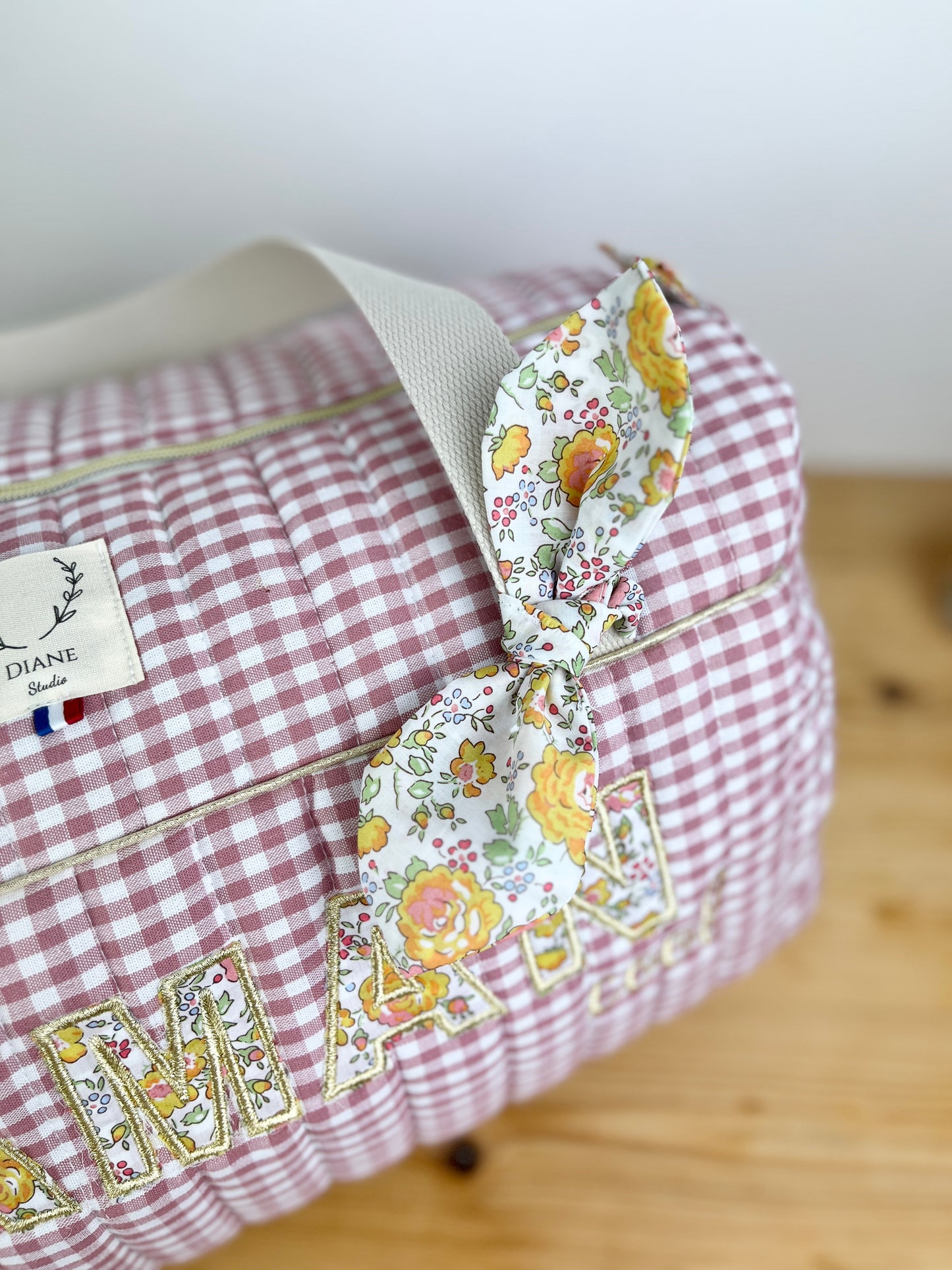 Louison le sac polochon adulte Liberty Félicité et vichy rose Maman cool