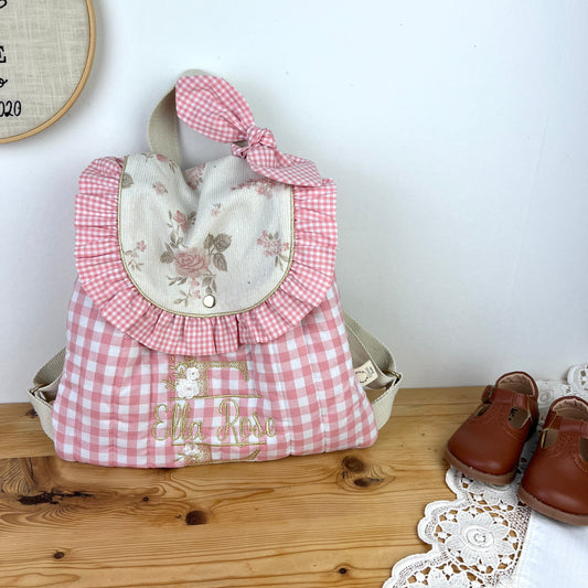 Le sac à dos Églantine vichy rose et jacquard