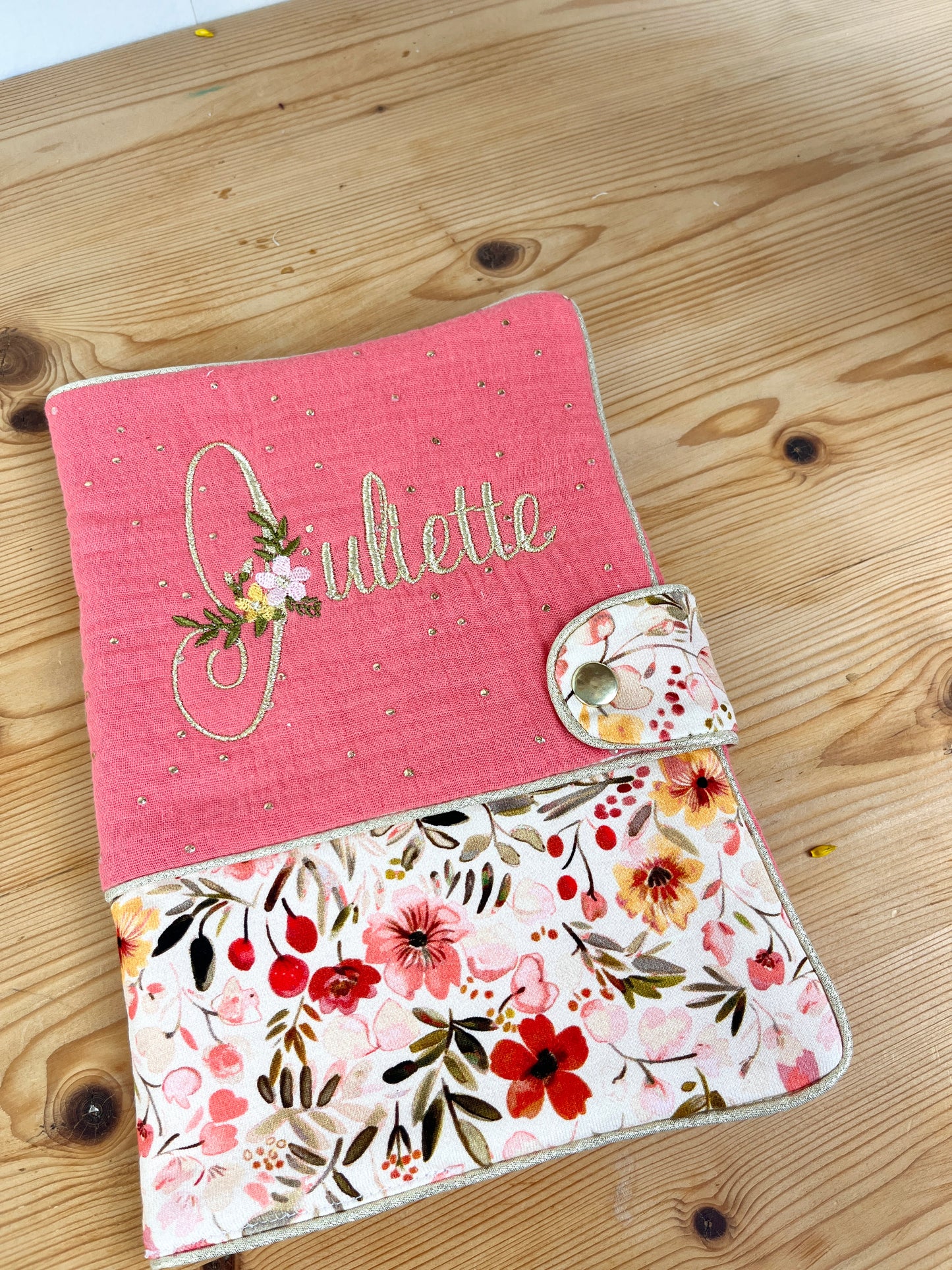 Mahé le protège carnet gaze corail doré et jersey Elise