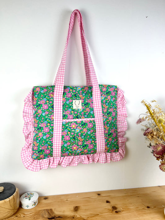 Le grand tote bag betsy granny smith et vichy rose