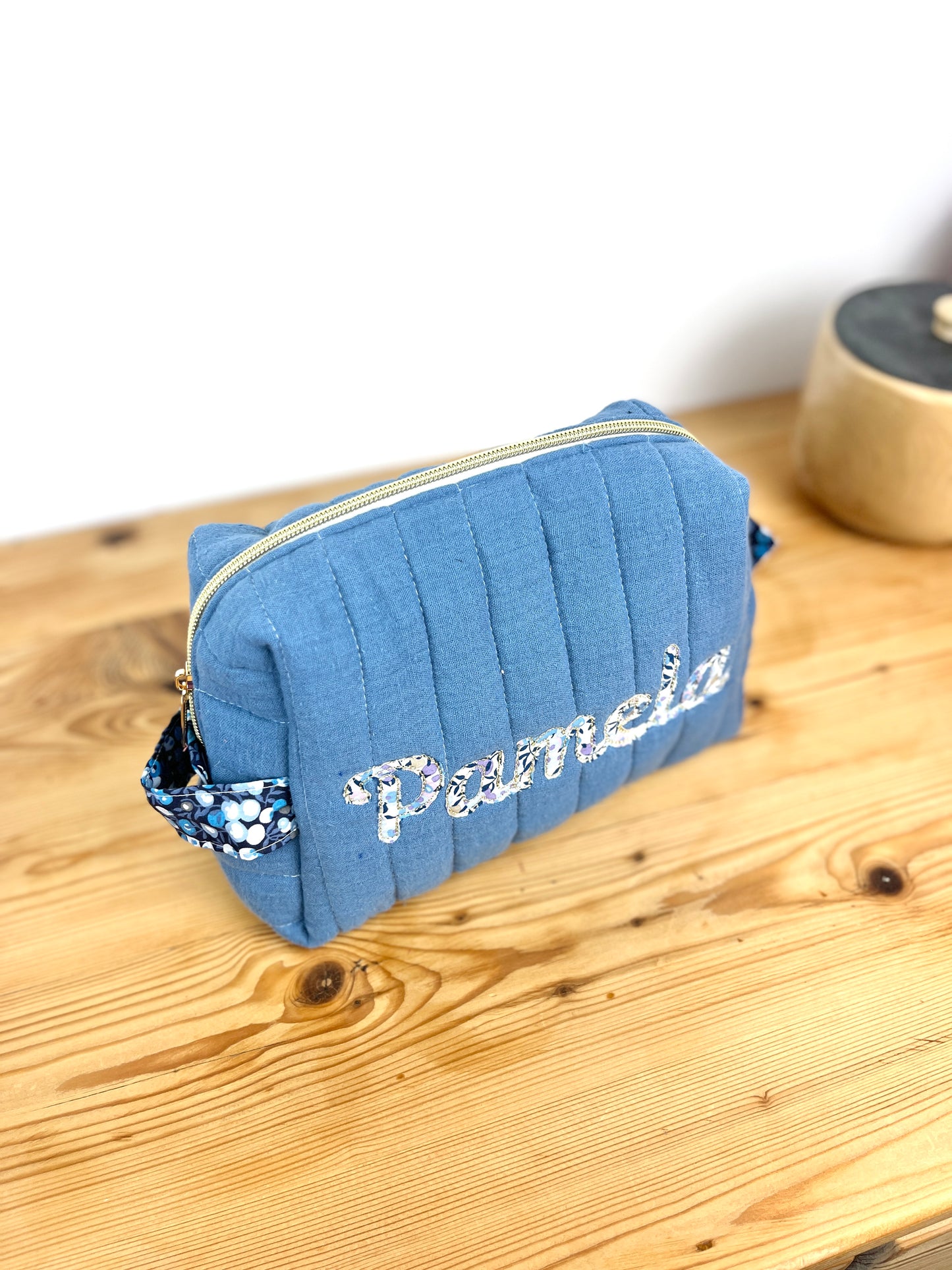 Trousse de toilette Lisette indigo et Liberty of London wiltshire