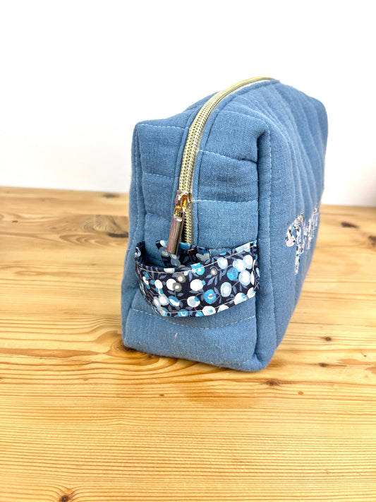 Trousse de toilette Lisette indigo et Liberty of London wiltshire