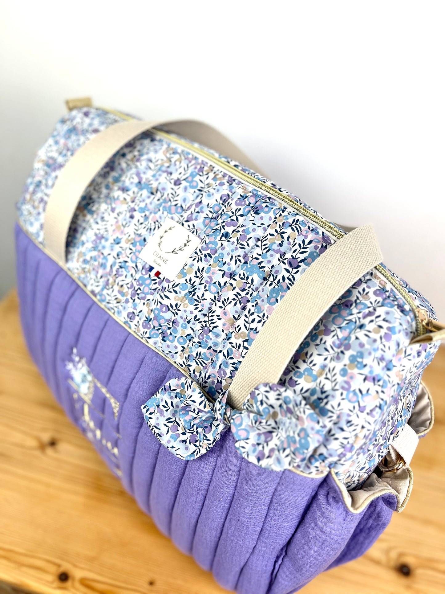 Le sac à langer Alba lilas et Liberty wiltshire