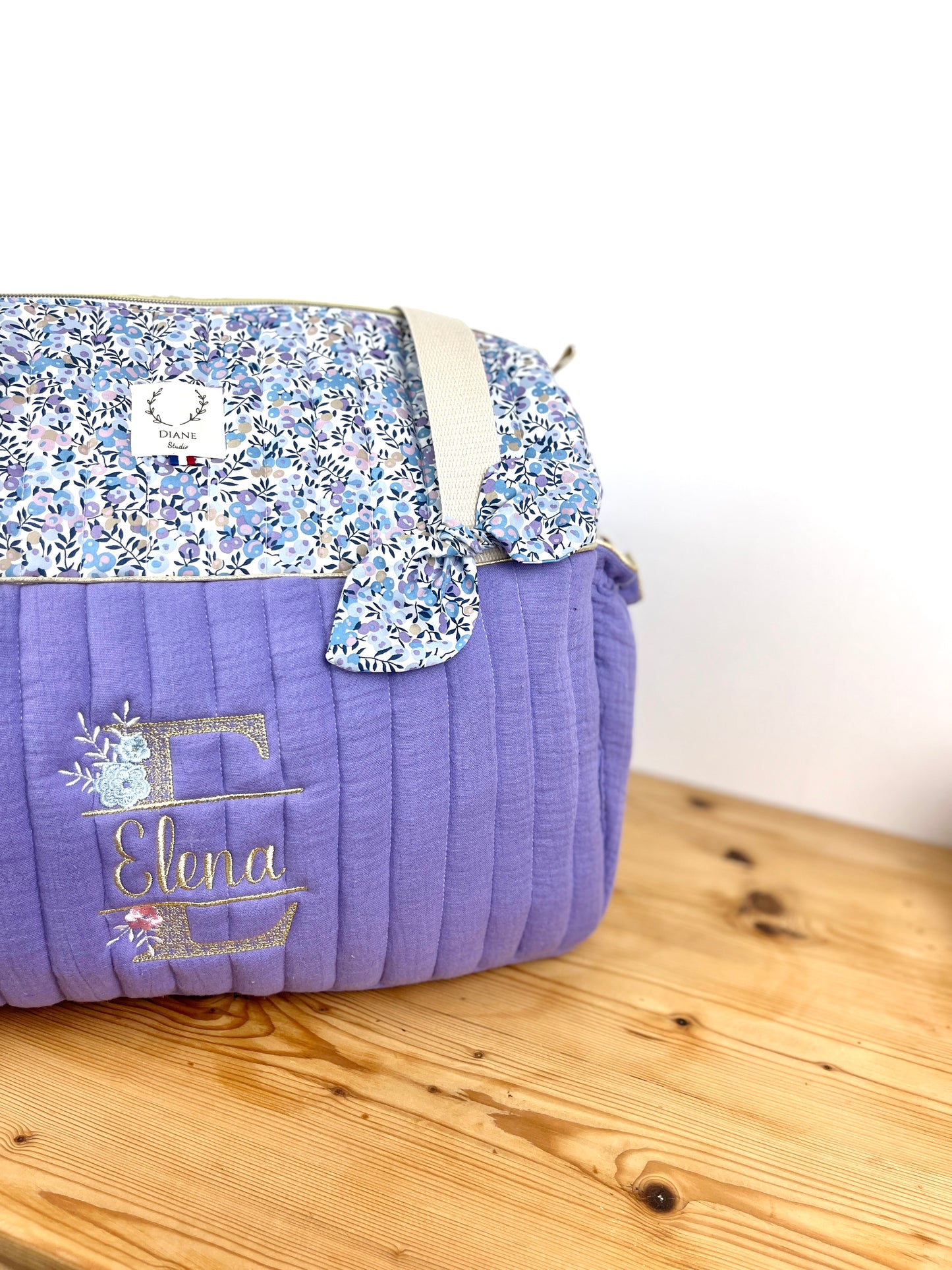 Le sac à langer Alba lilas et Liberty wiltshire