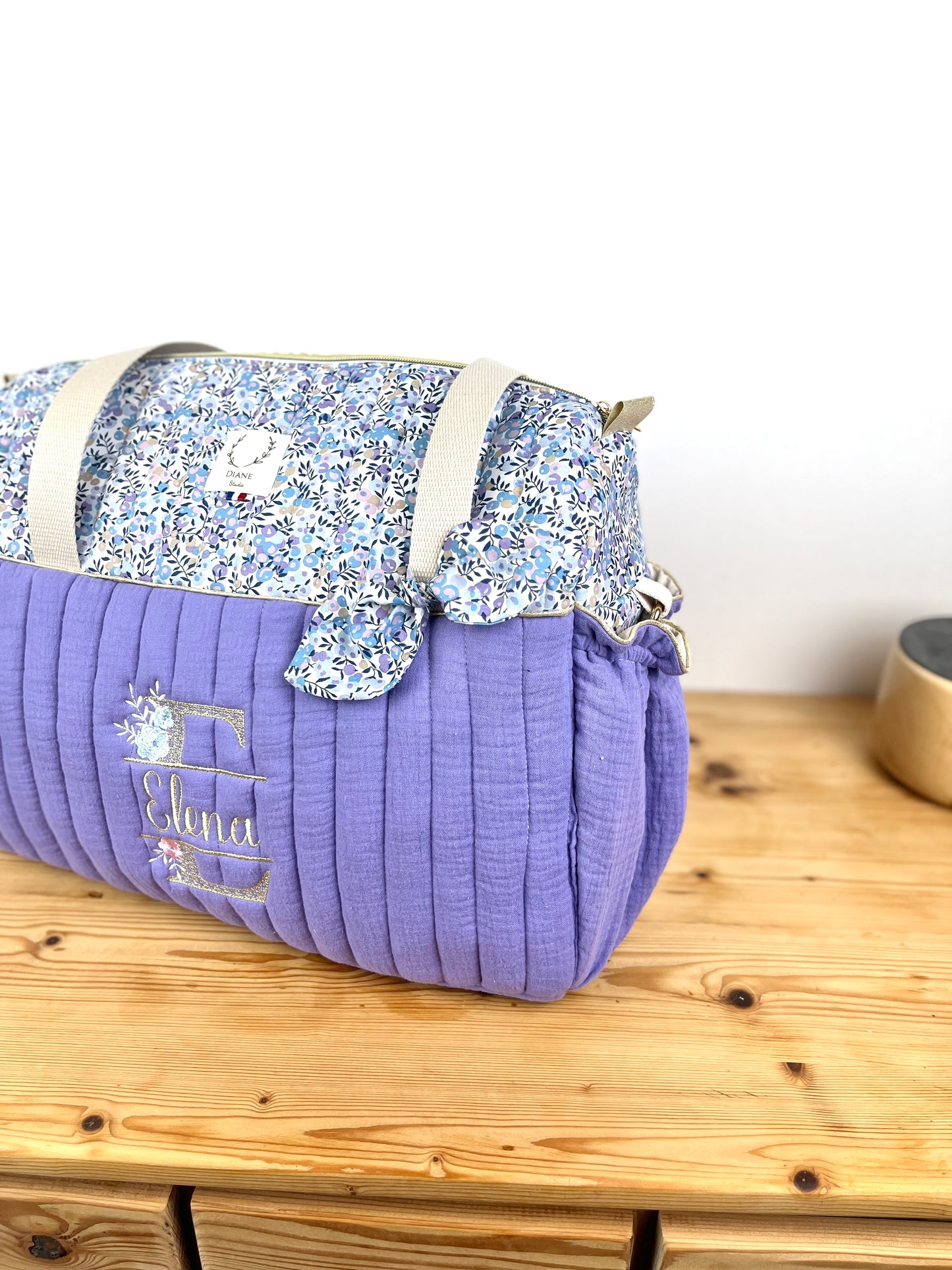 Le sac à langer Alba lilas et Liberty wiltshire