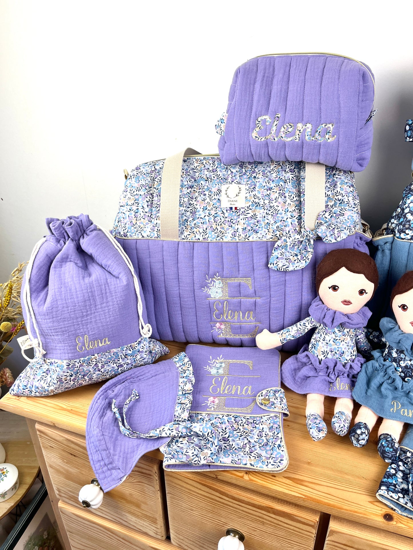 Le sac à langer Alba lilas et Liberty wiltshire