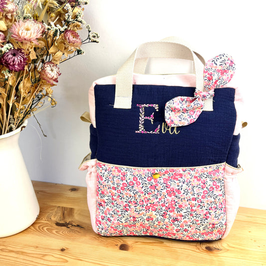 Le sac à dos enfant Ombeline personnalisé  Liberty Pois de senteur