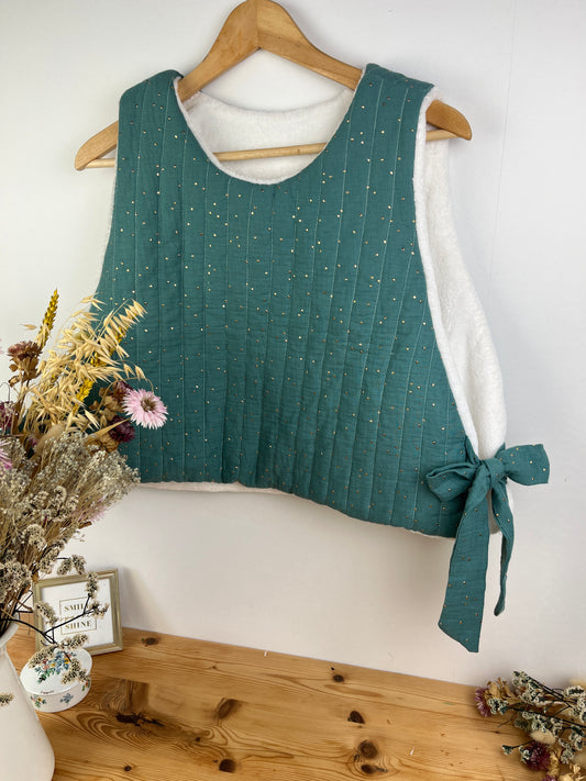 Le pull Joséphine gaze eucalyptus et polaire doudou