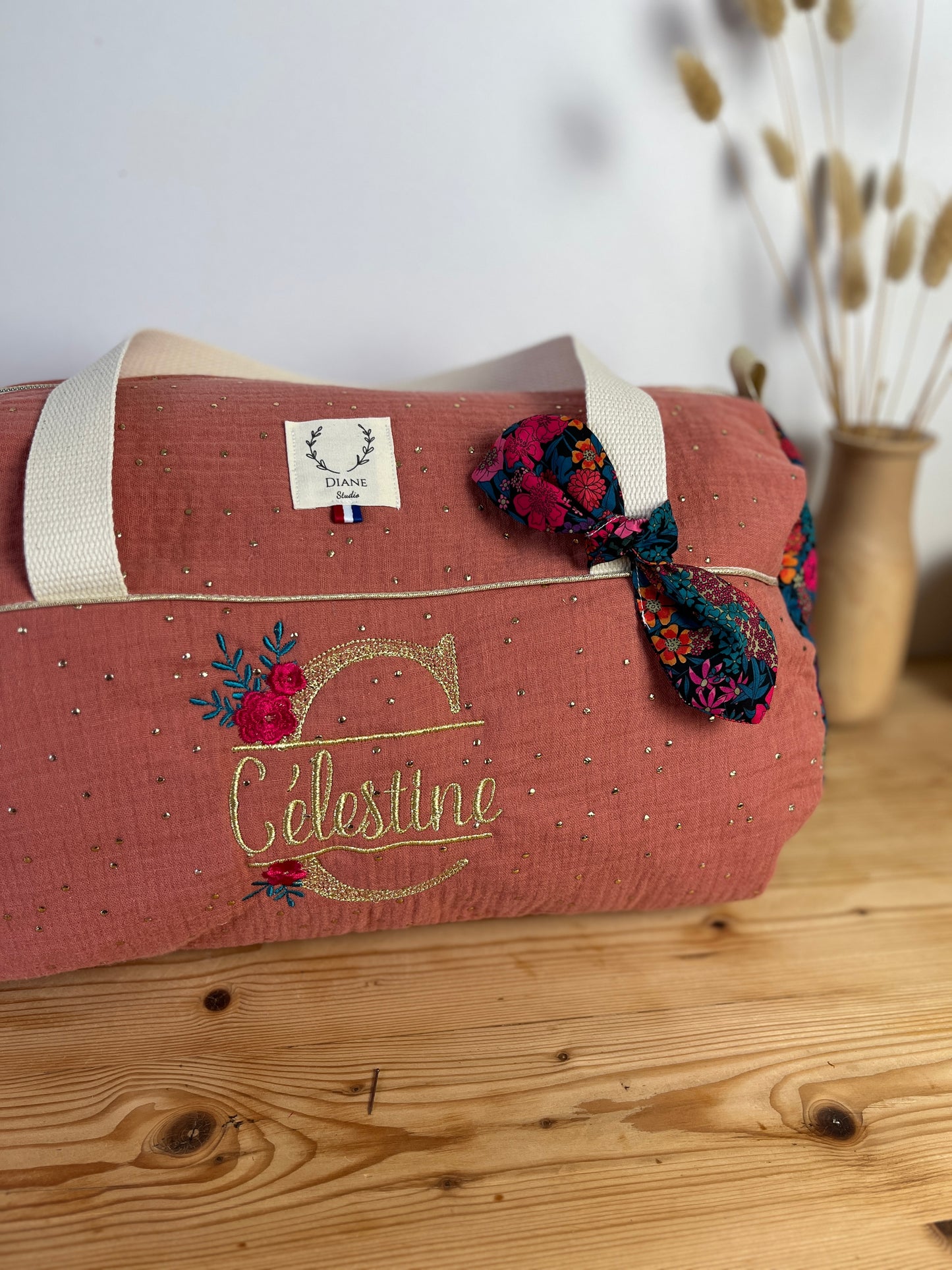 Louison le sac polochon enfant Liberty Ciara pétrole et tomette doré