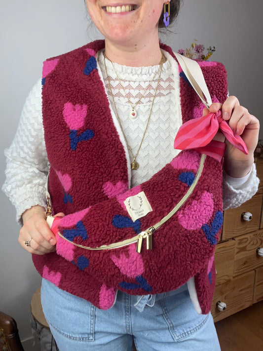 The pink tulip sherpa fanny pack - made to order