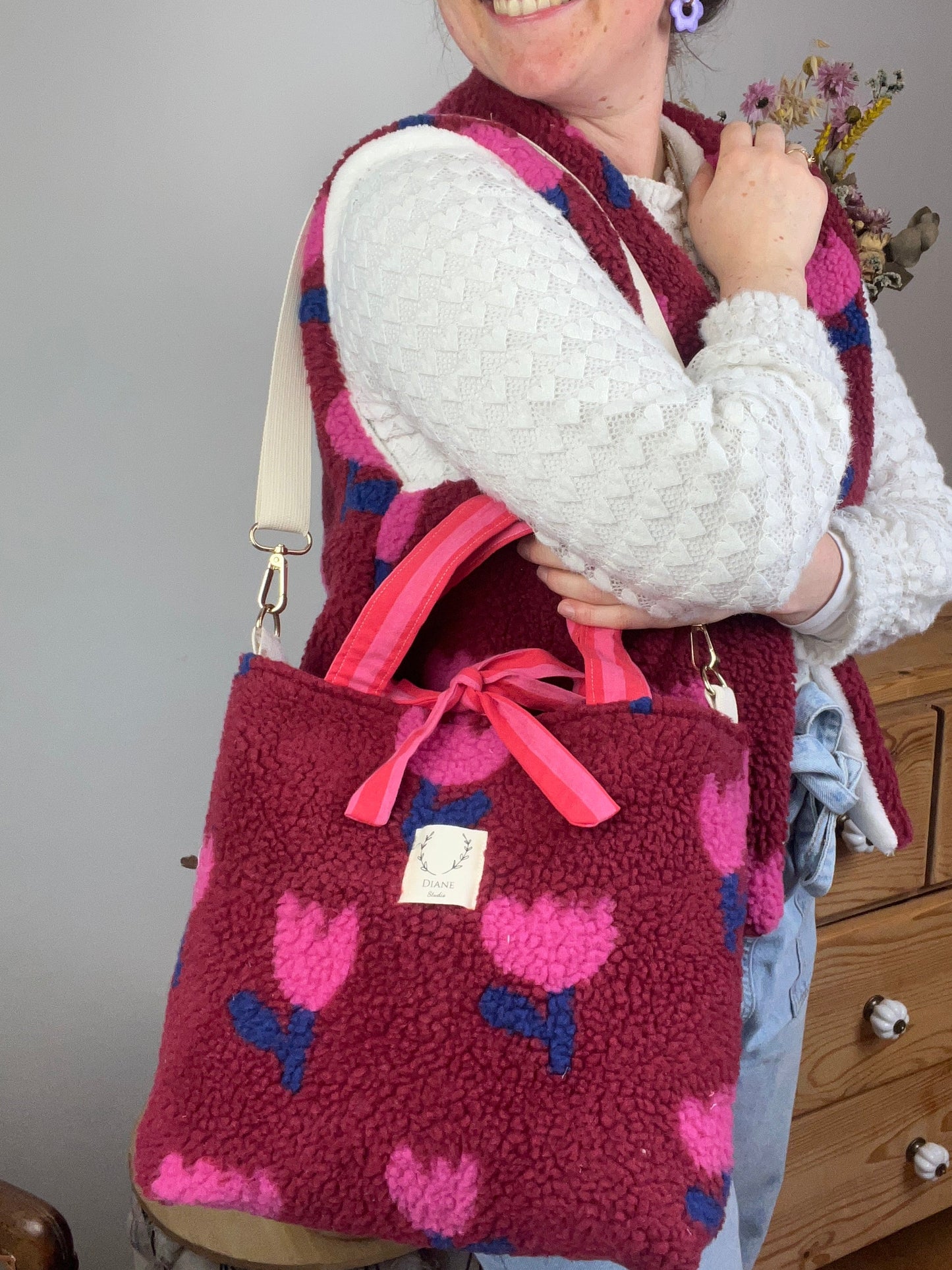 Sac Félicie sherpa tulipe roses