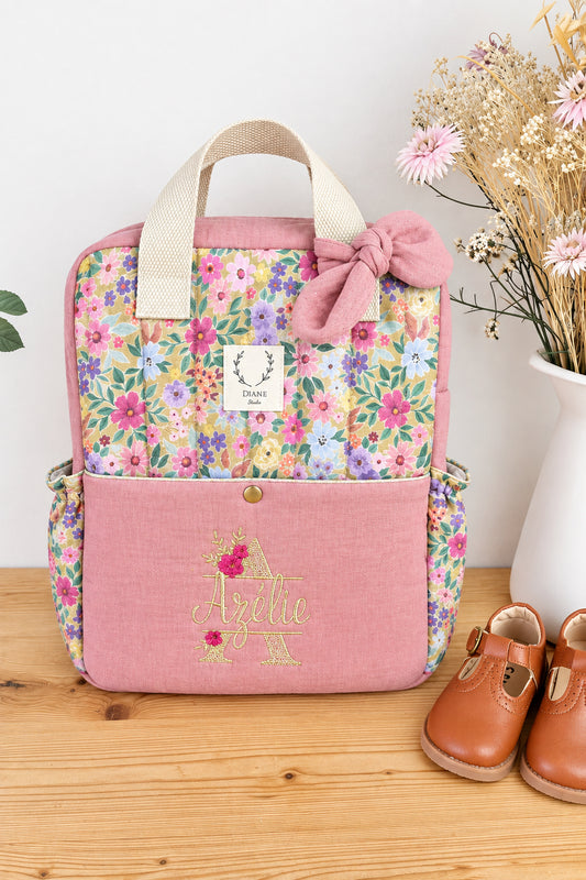 Le sac à dos enfant Ombeline gaze rose thé et bloom