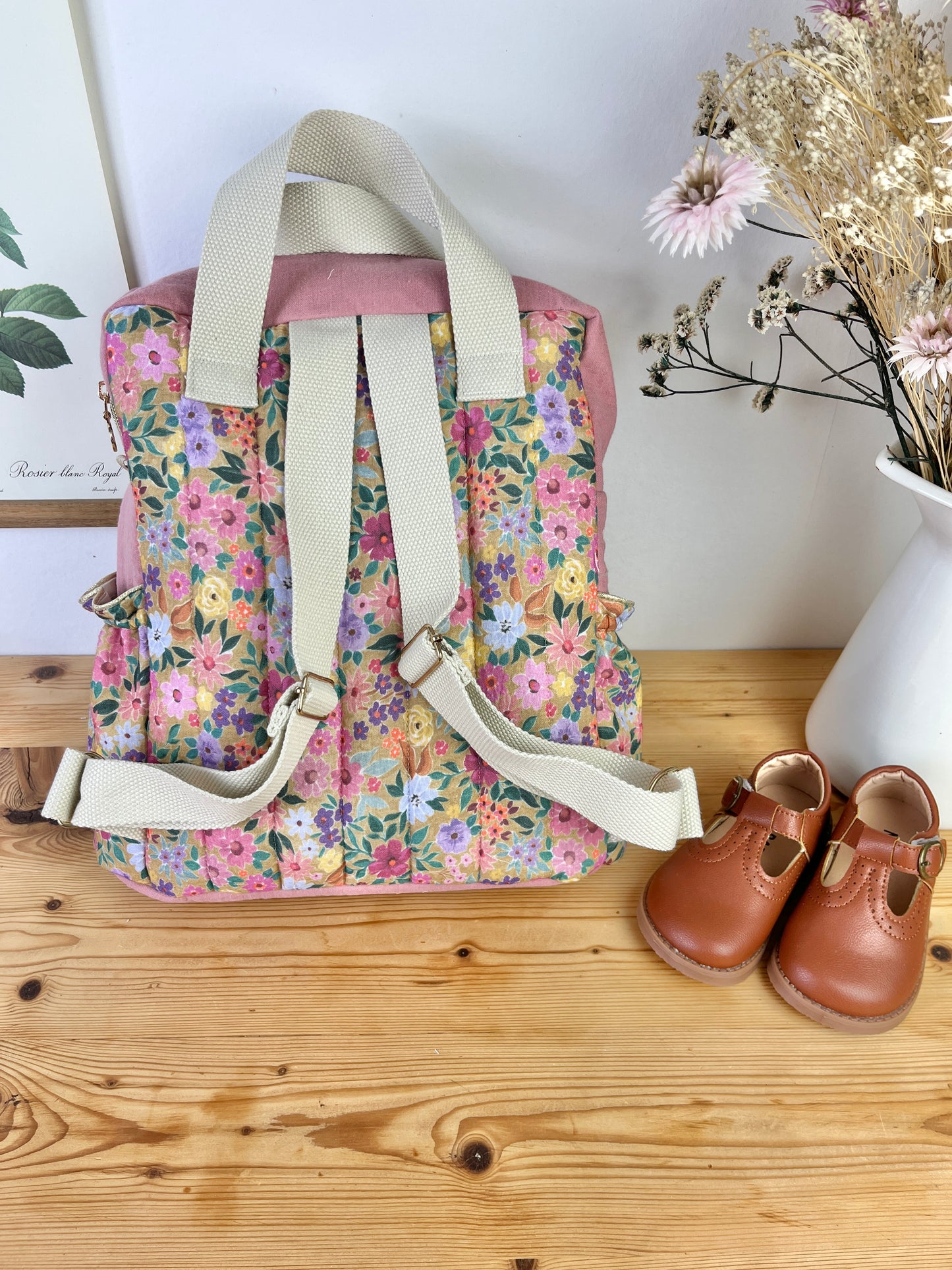 Le sac à dos enfant Ombeline gaze rose thé et bloom
