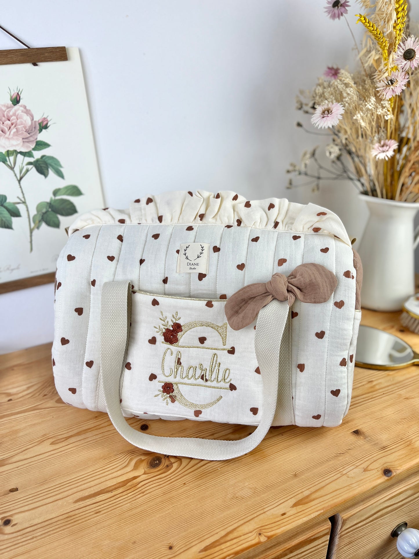 Sac Louison gaze coeurs et caramel