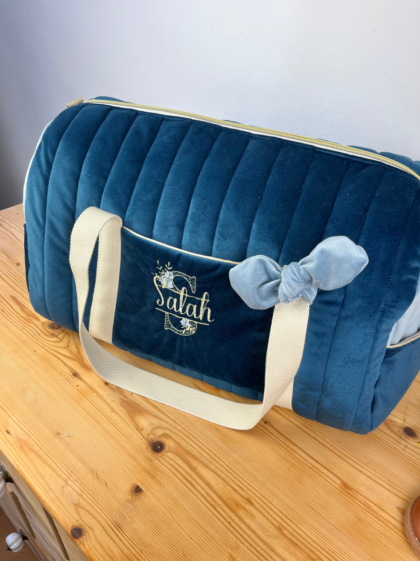 Sac Louison gaze velours indigo et bleu ciel