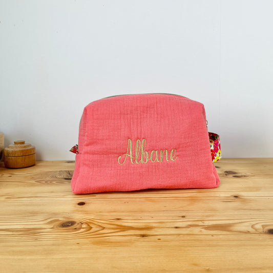 Trousse de toilette Liberty of London margaret annie B et double gaze corail