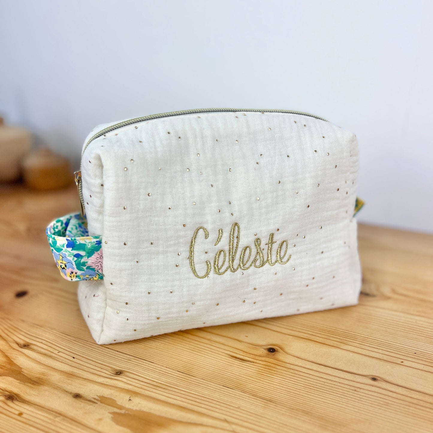 Trousse de toilette Liberty of London malvern meadow et double gaze crème doré