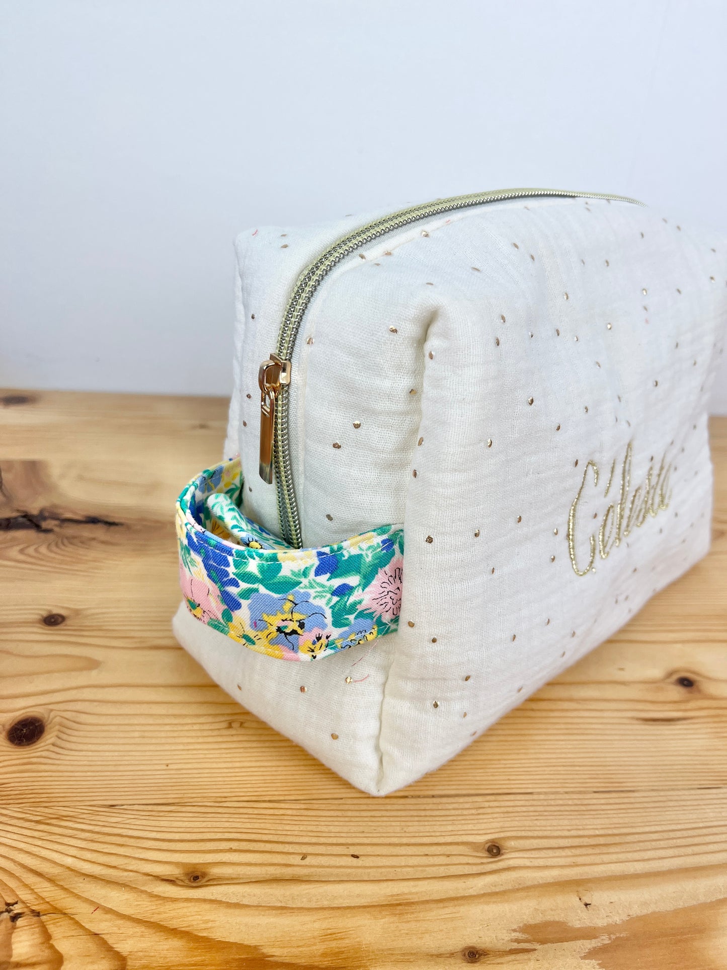 Trousse de toilette Liberty of London malvern meadow et double gaze crème doré