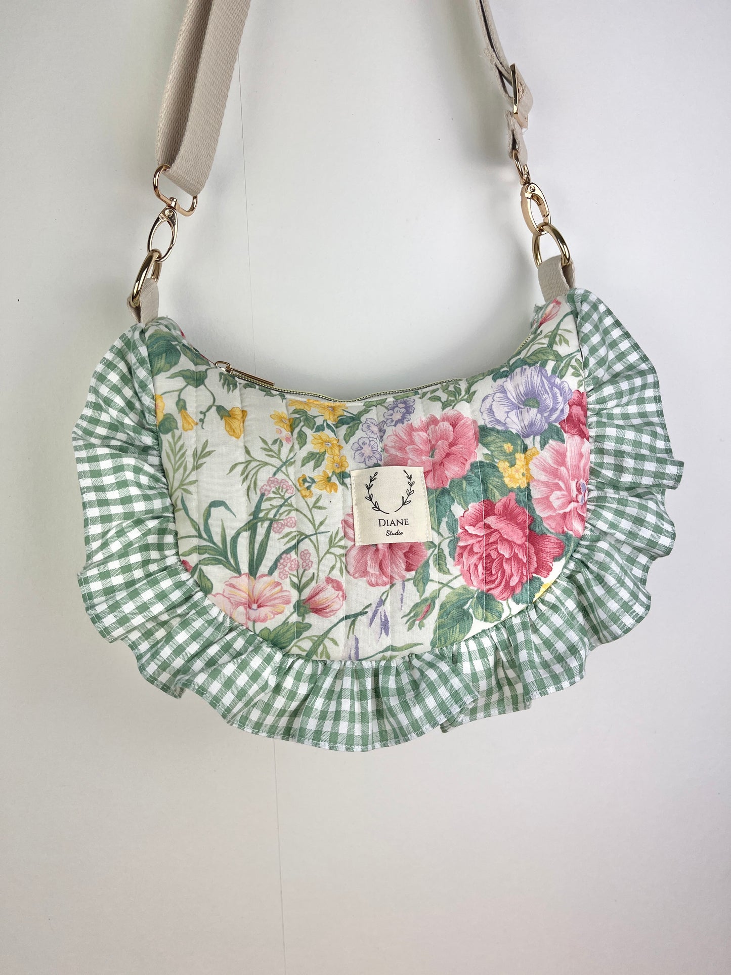 Milan le sac croissant motifs roses et vichy