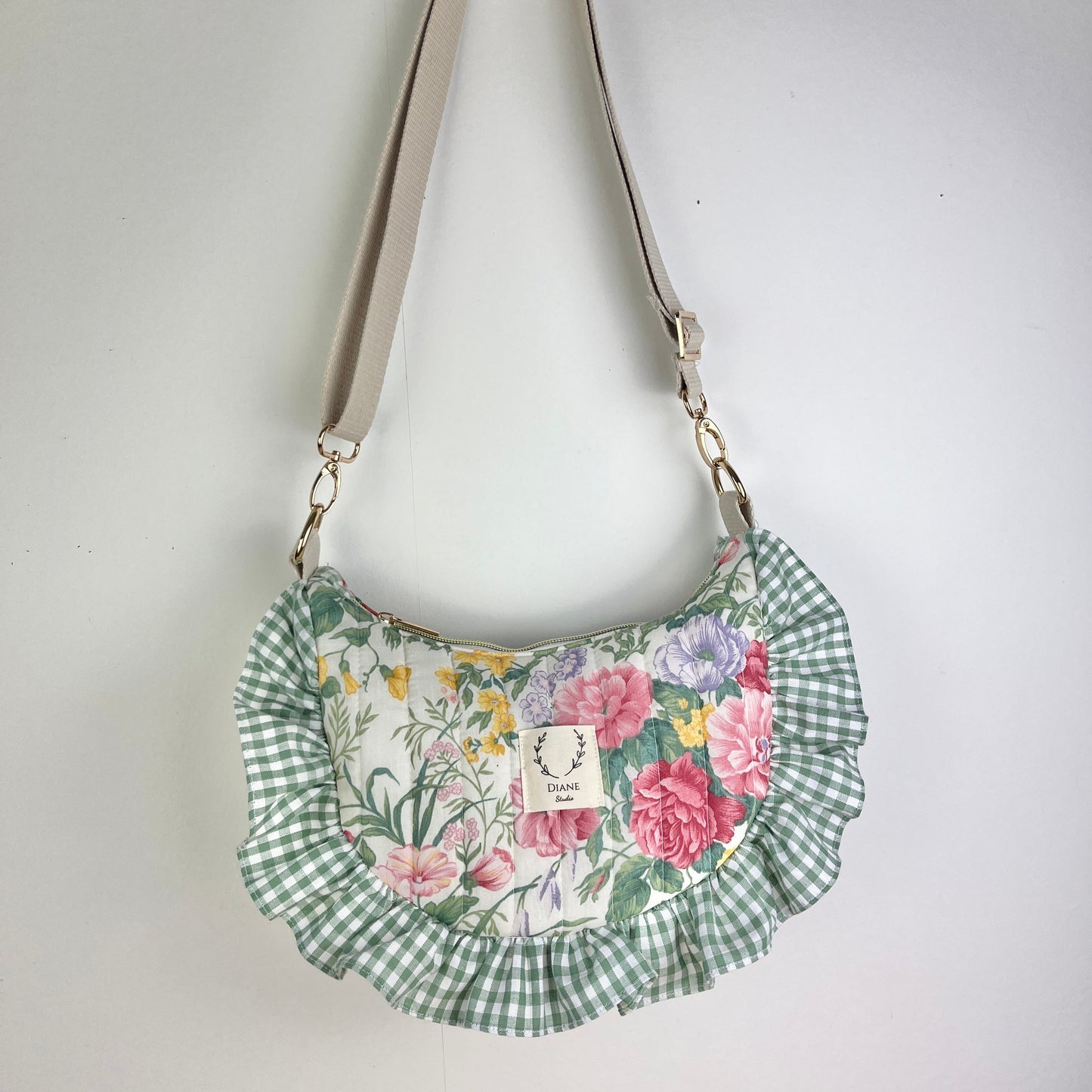 Milan le sac croissant motifs roses et vichy