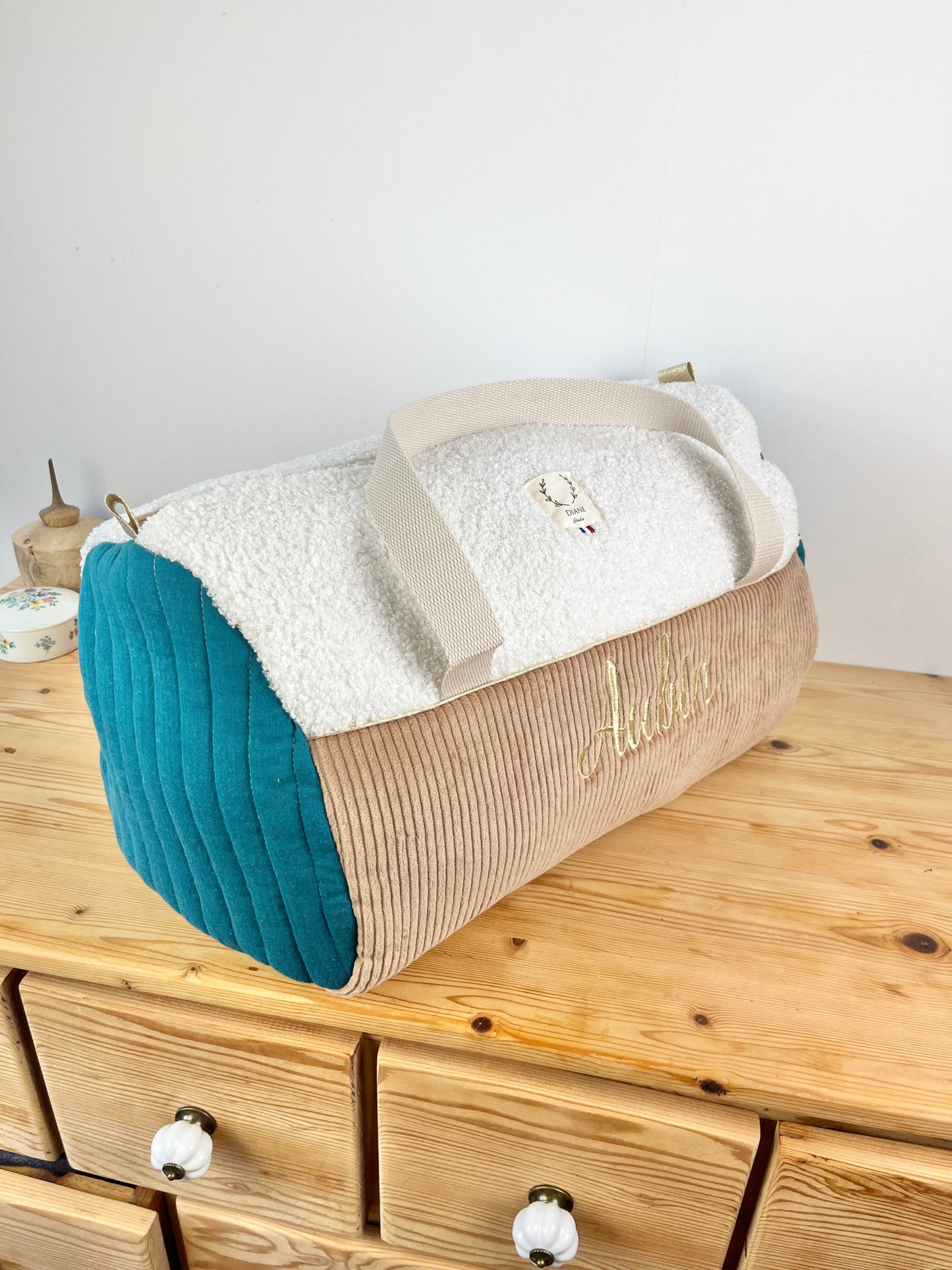 Louison le sac polochon enfant velours camel et teddy
