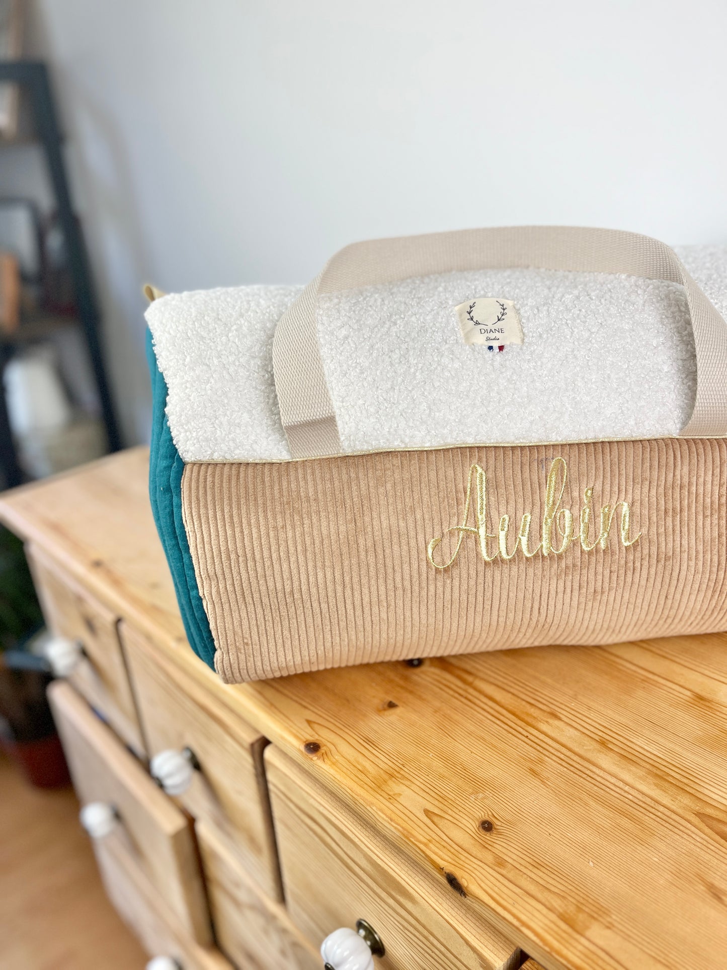 Louison le sac polochon enfant velours camel et teddy