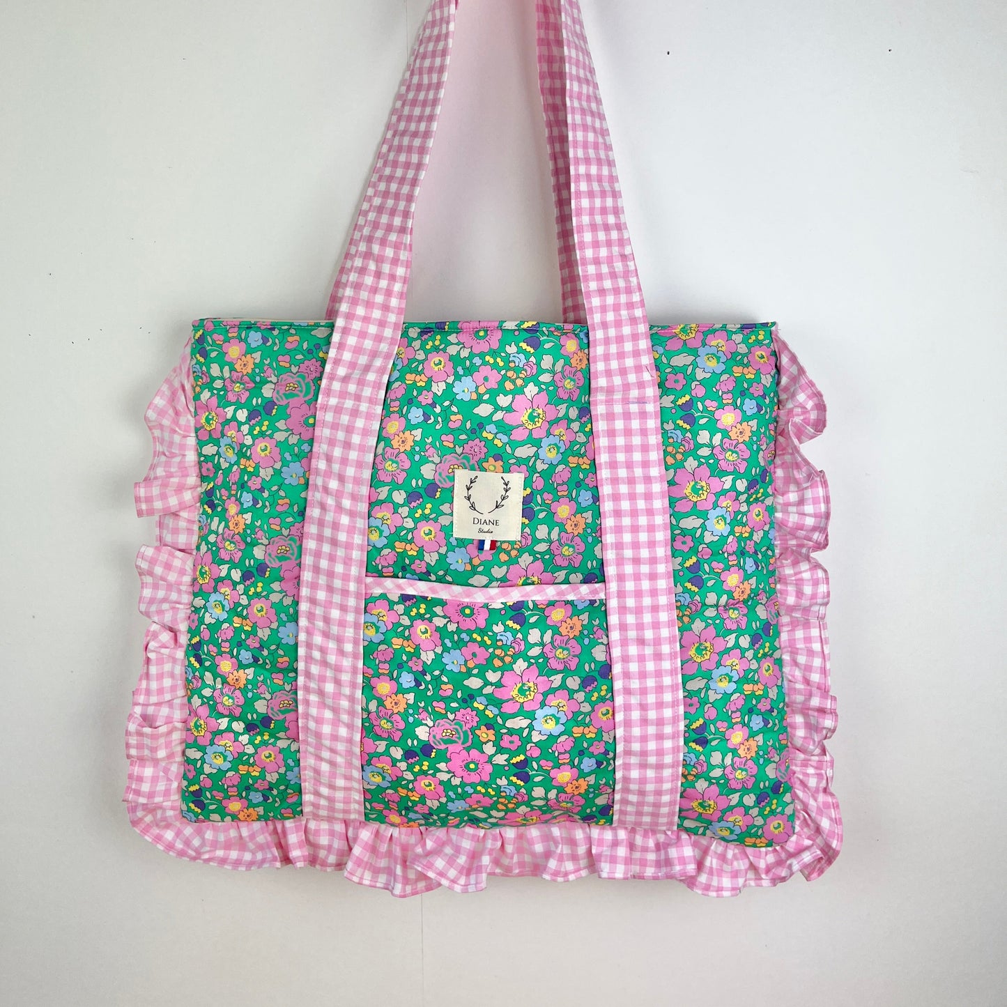 Le grand tote bag betsy granny smith et vichy rose