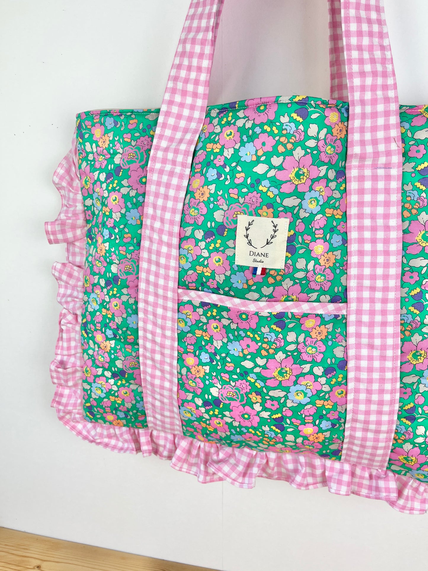 Le grand tote bag betsy granny smith et vichy rose