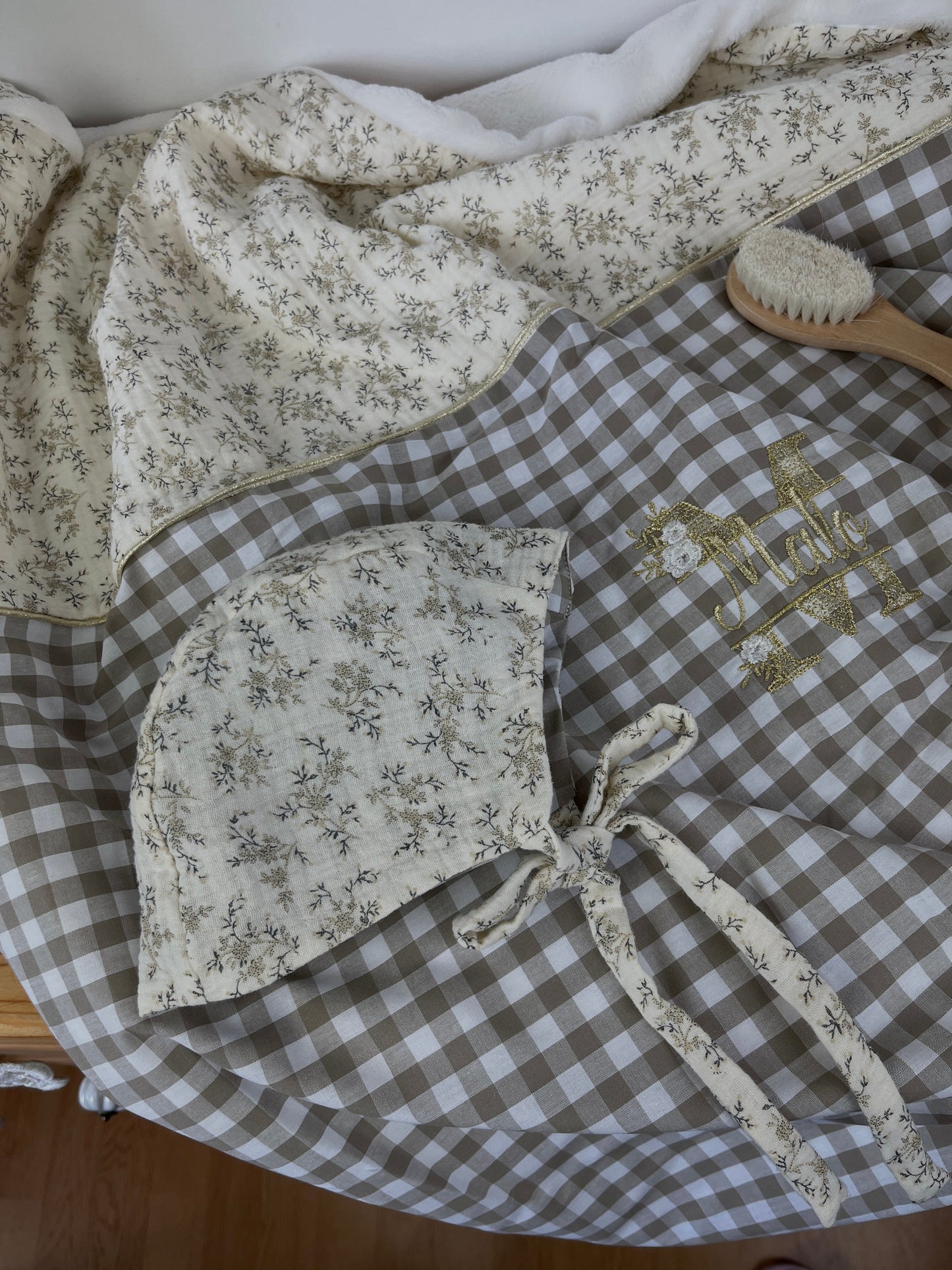 Béguin simple réversible double gaze meriem et vichy beige