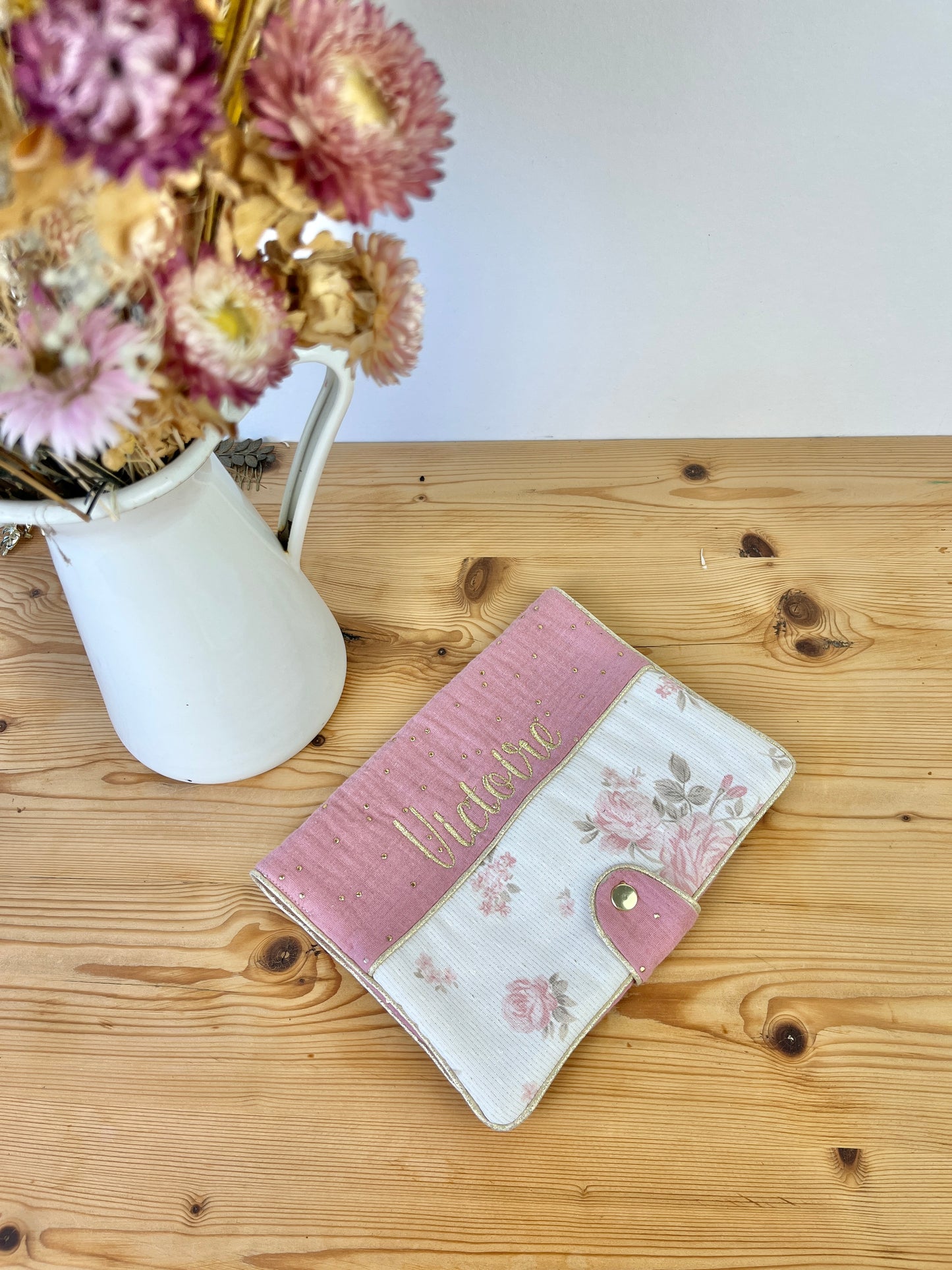 Chloé le protège carnet jacquard et double gaze rose