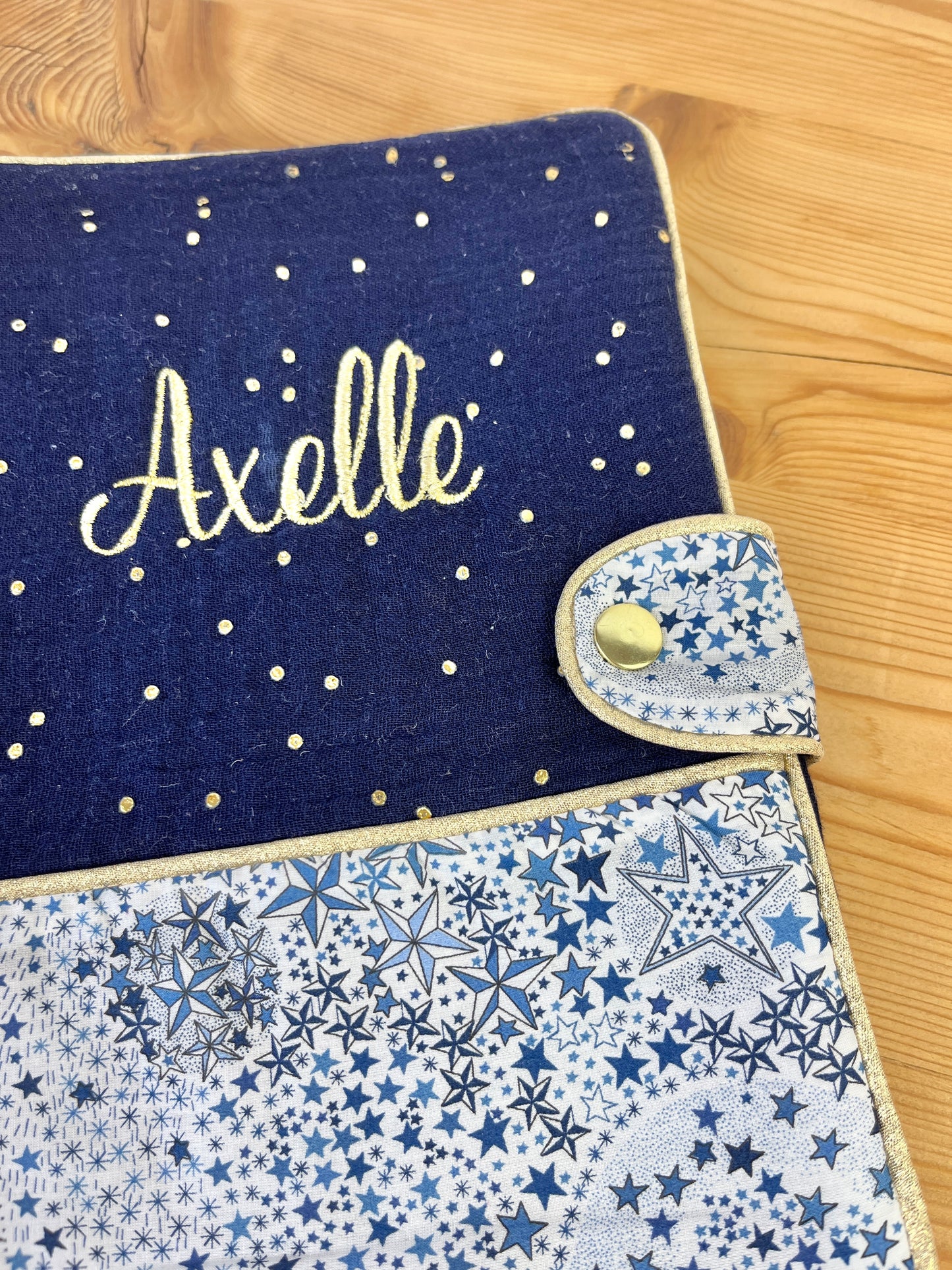 Mahé the navy and gold gauze notebook cover and Liberty Adelajda