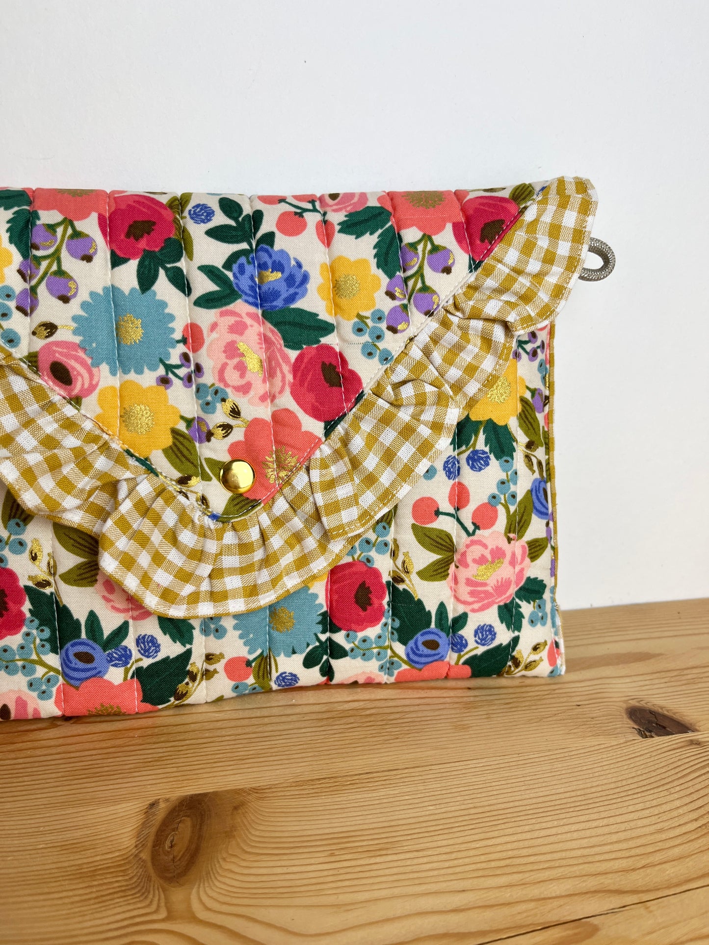 Sac pochette matelassée vintage garden crème et vichy moutarde