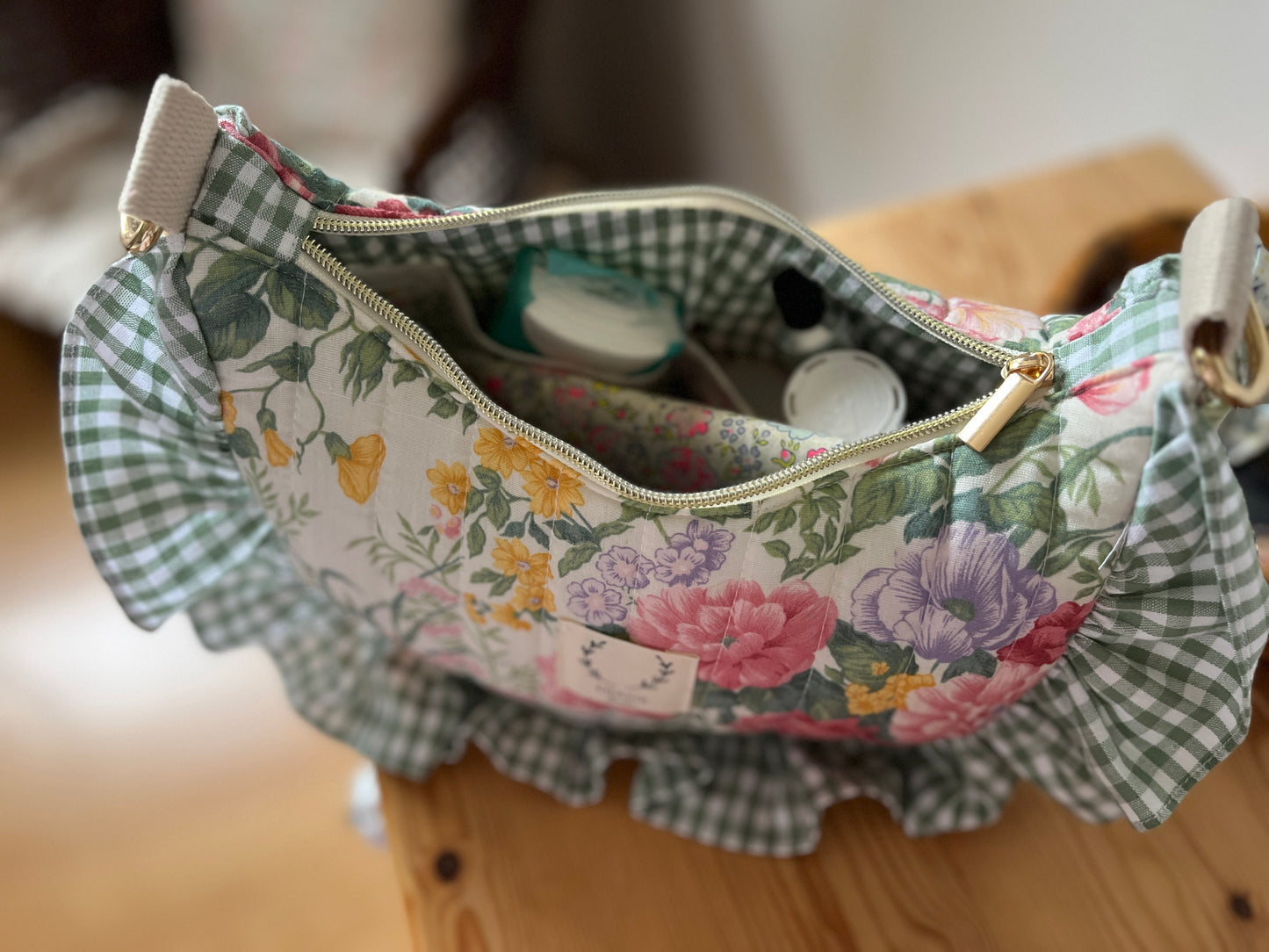 Milan le sac croissant motifs roses et vichy