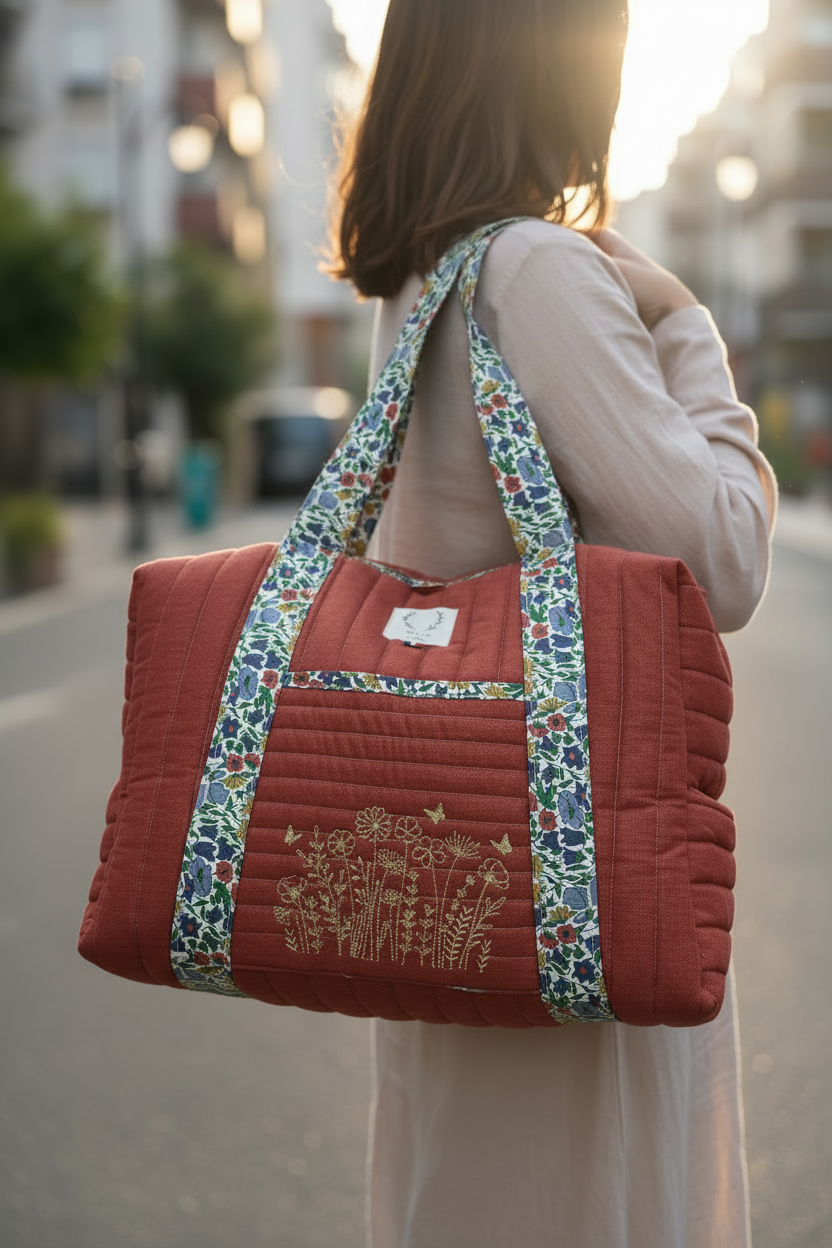 Le sac tomette brodé et liberty of London