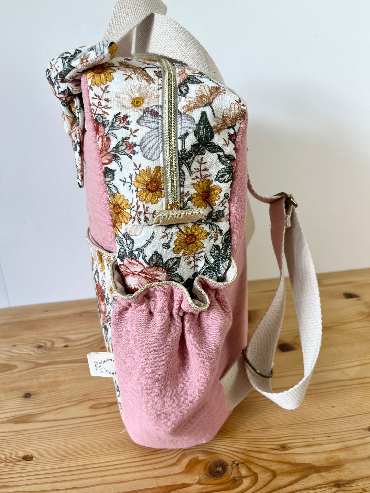Le sac à dos enfant Ombeline double gaze rose thé et vintage
