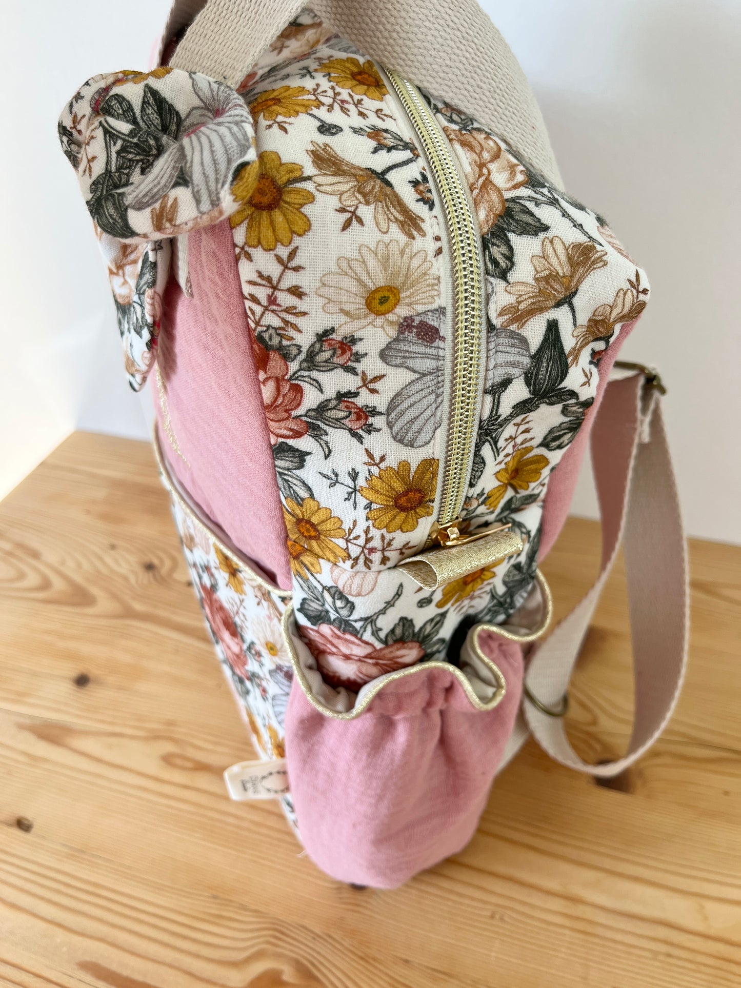 Le sac à dos enfant Ombeline double gaze rose thé et vintage