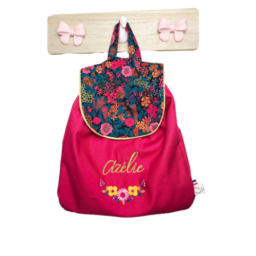 Le sac à dos enfant personnalisé Églantine gabardine fushia et Liberty Ciara