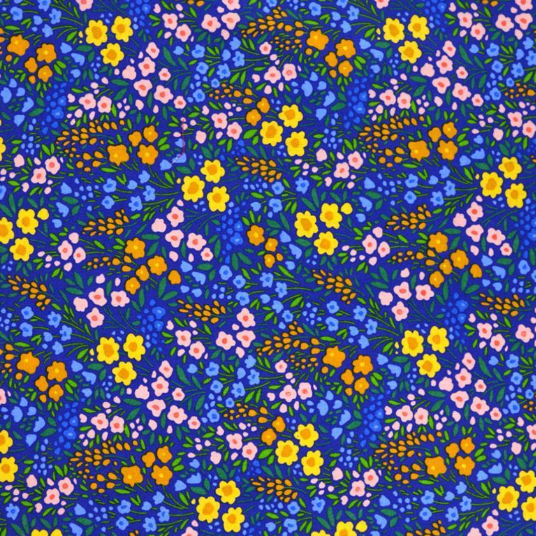 Mille-fleurs cotton on a royal blue background