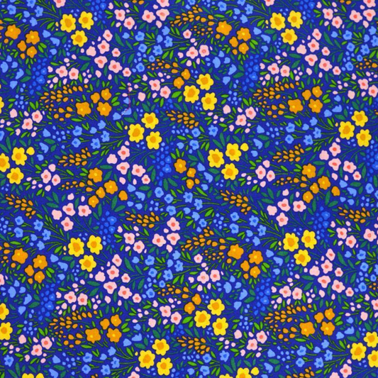 Coupon 1m50x1m coton mille-fleurs fond bleu roi
