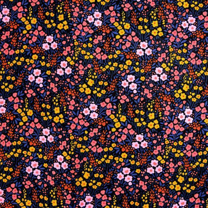 Coupon 2m x90cm oton mille-fleurs fond noir