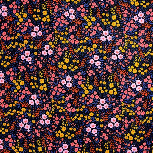 Coupon 2m x90cm oton mille-fleurs fond noir