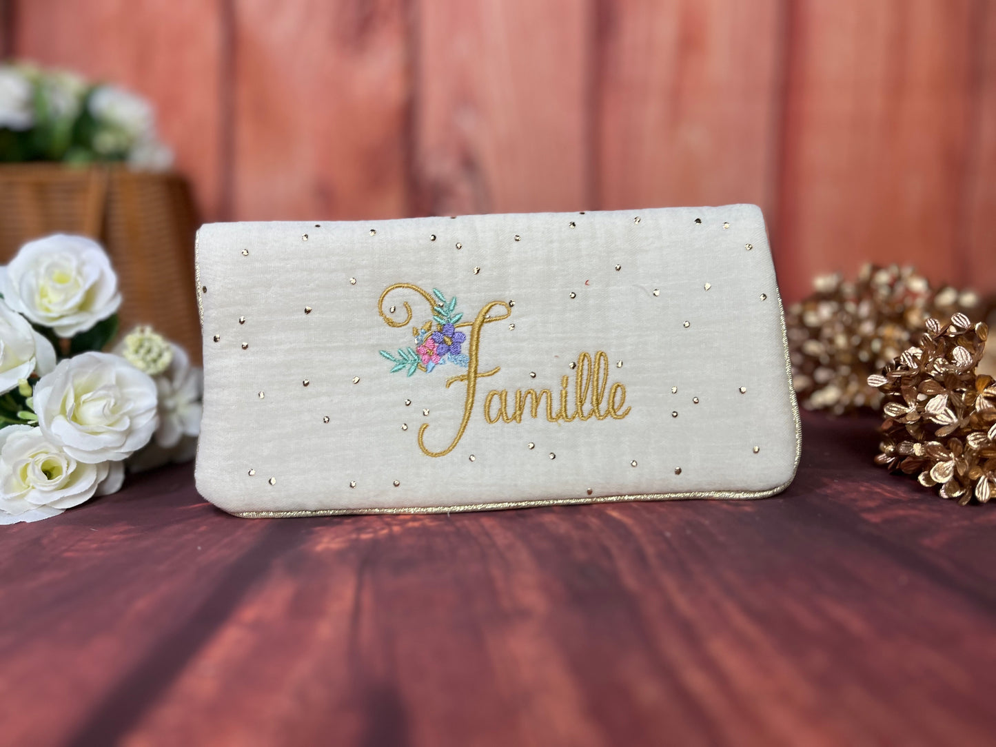 Protège livret de famille modèle crème doré