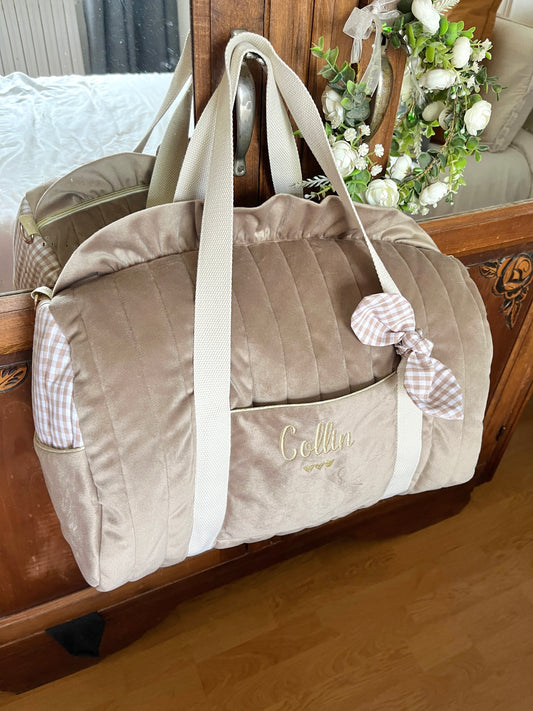 Sac Louison prénom et cœurs dorés tissus au choix