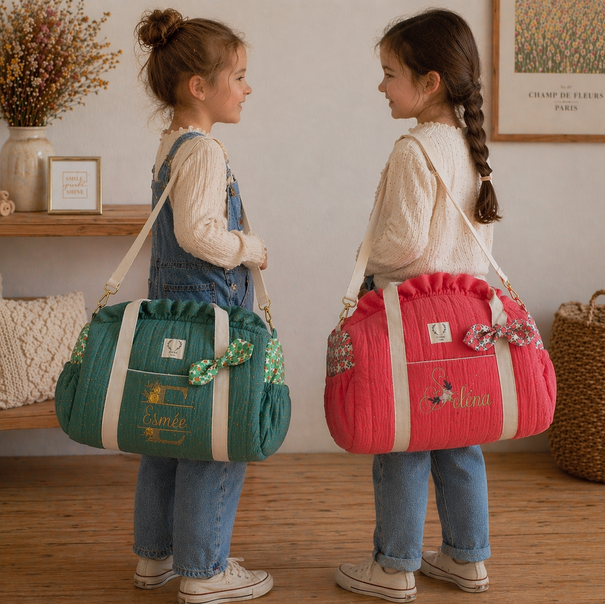 Louison the children's duffel bag with initial lace