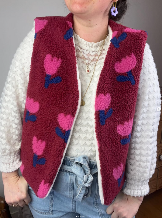 Prototype gilet Albane tulipes roses - Taille M