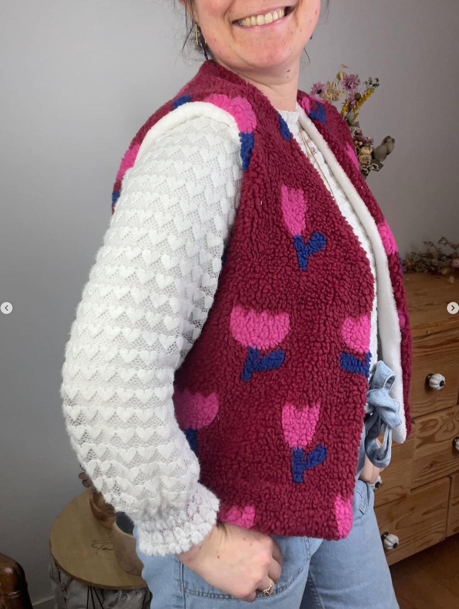 Prototype gilet Albane tulipes roses - Taille M