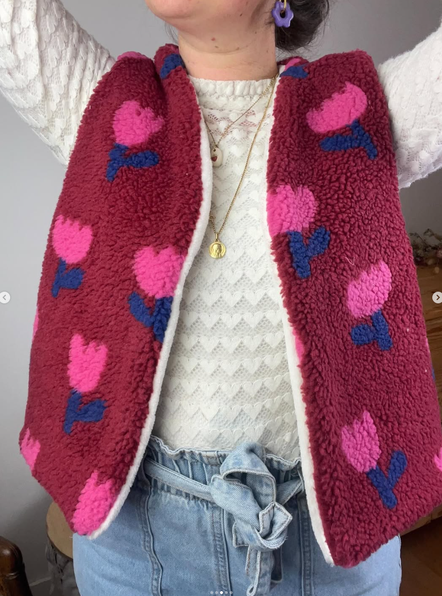 Prototype gilet Albane tulipes roses - Taille M